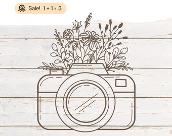 Camera SVG design, Wildflower SVG file for Cricut, Wild Flower SVG Png, Camera flowers Svg, Clipart, Cut file for Cricut, Silhouette