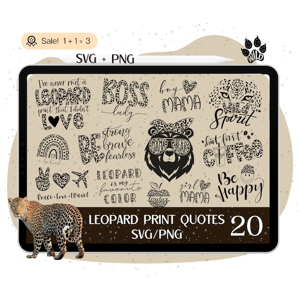 20 Leopard Print Quotes SVG Bundle, Mama bear SVG, Leopard Signs SVG, Cheetah Print Quotes svg, Leopard Quotes cut file, Png Cricut Tshirt