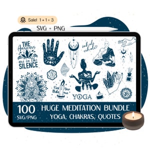 100 enormi pacchetti SVG di meditazione, SVG di meditazione, citazioni di meditazione, file di taglio di meditazione, yoga svg, mandala svg, spirituale svg PNG Cricut
