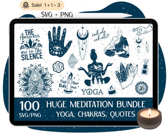 100 Huge Meditation SVG Bundle, Meditation SVG, Meditation Quotes, Meditation cut file, Yoga svg, Mandala svg, Spiritual svg PNG Cricut