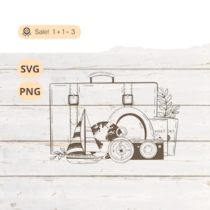 Equipamento de viagem SVG PNG, Viagem SVG, Aventura svg Viagem svg Bagagem svg Férias svg Clipart Arquivo cortado Cricut Viagem Tatuagem Mapa mundial svg