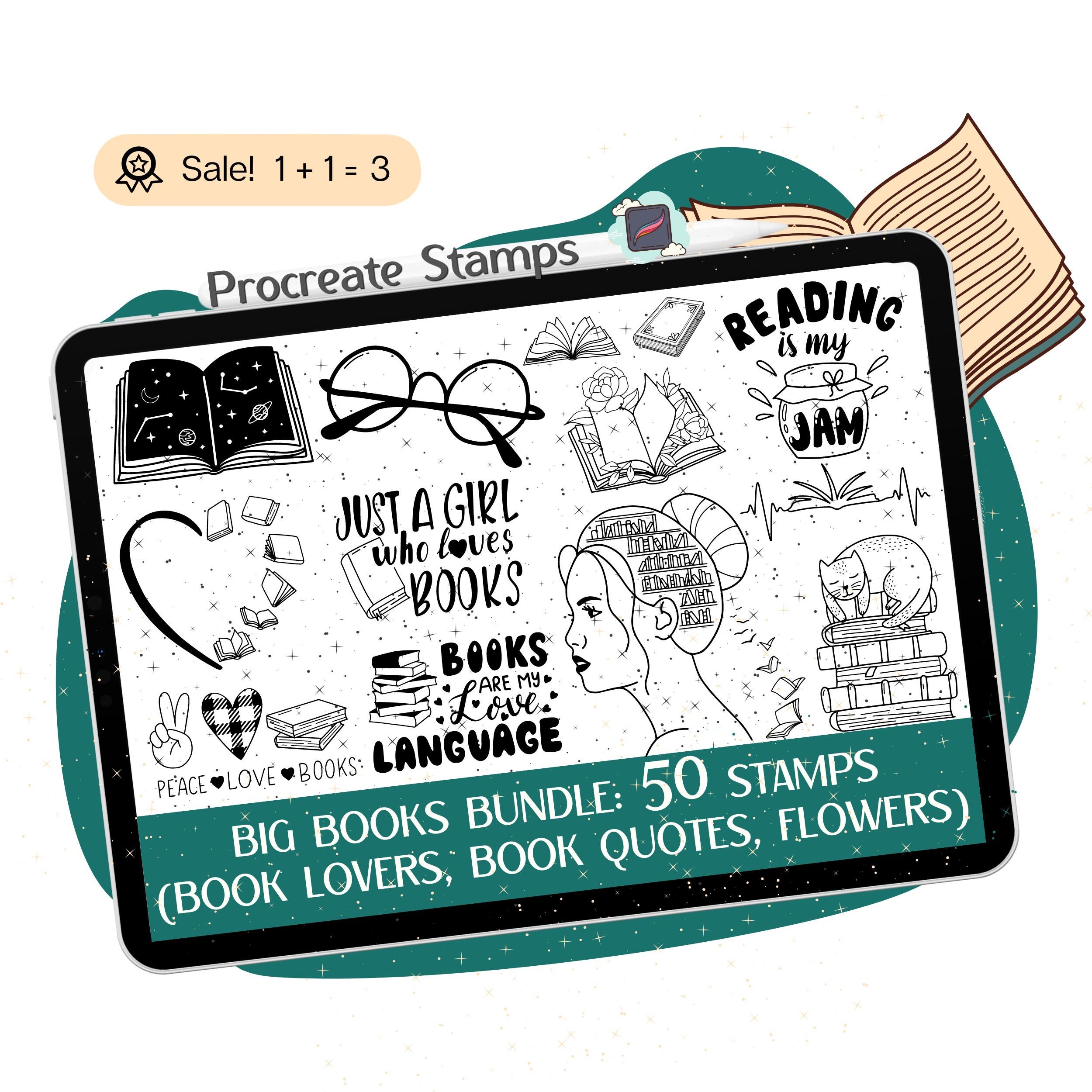 Book Stack Stamp, a 5-Book Bookish Rubber Stamp for your Reading Journal  designed by Modern Maker Stamps