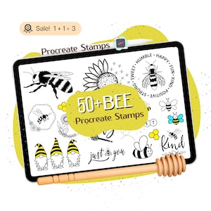 50 Bee Procreate STAMPS, Bee Procreate Brushes, Bee Clipart, Bee Kind STAMPS, Bee Happy, Bee Sayings, Brush STAMP, Procreate brushset,Doodle