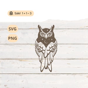 Nachtuil SVG PNG, vogel SVG, uil shirt, uil tattoo, uil png, natuur SVG, nachtelijke hemel SVG, gesneden bestand, clipart, Cricut, wilde vogels, vliegende vogels