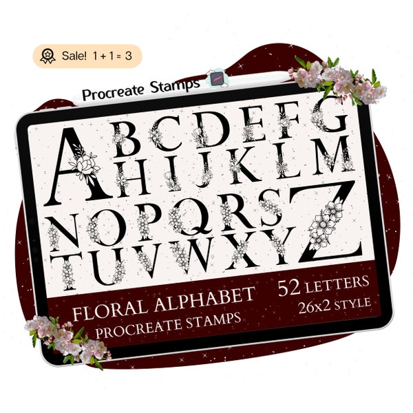 52 tampons alphabet floral procréer, pinceaux alphabet procréer, tampons lettres, tatouage de lettre, tampon alphabet clipart tampons pinceaux Doodle
