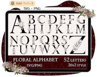 Pakiet SVG z kwiatowym alfabetem, monogramem, Cricut i sylwetką (pobranie cyfrowe)