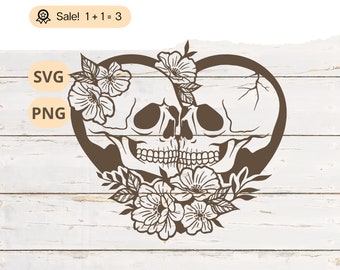 Skull Lovers Heart SVG, Halloween Tattoo Clipart (Digital Download)
