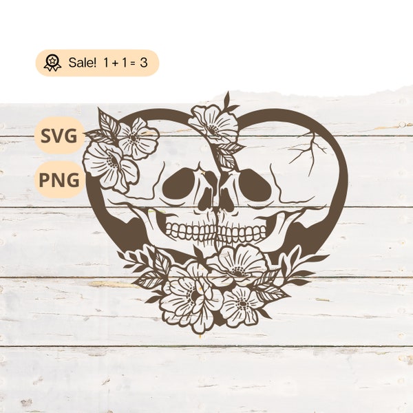 Skull of Lovers SVG PNG, Skull svg, Skeleton SVG, Heart Svg, Halloween svg, Skeletons in Love, Skull file for Cricut, Clipart, Tattoo, Shirt