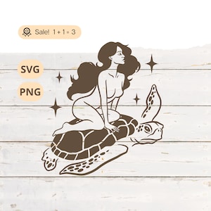 Girl on the Turtle SVG PNG, Sea Turtle Svg, Celestial SVG, Celestial Woman svg, Naked Woman, Sea Turtle Shirt, Tattoo, Cut file, Clipart