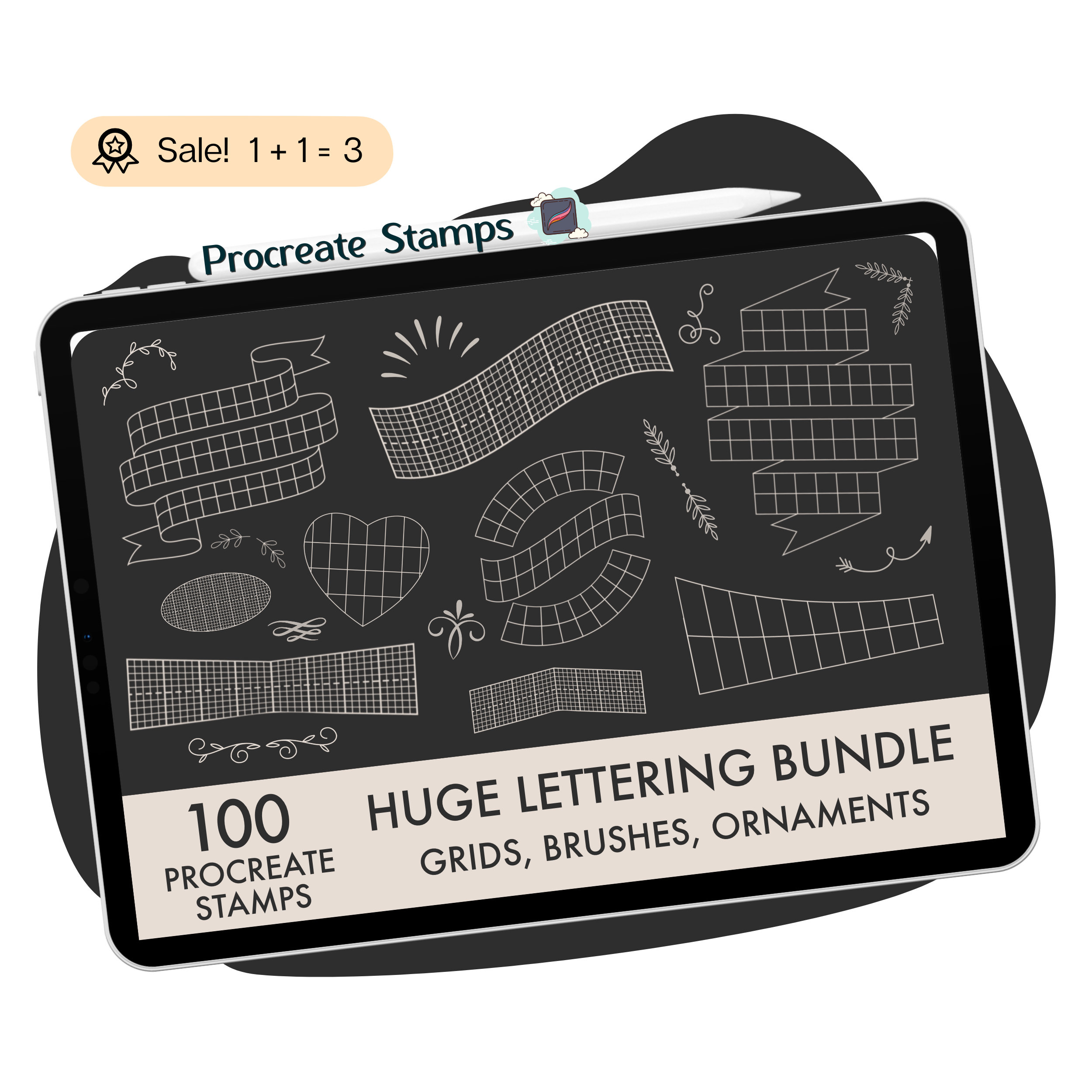 100 Procreate Lettering Grids, Compositions, Brushes & Stamp Ornaments