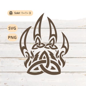 Bear Paw Print SVG PNG, Bear SVG, Paw Print Svg, Keltische knoop Svg, Keltische Svg, Trinity Svg, Triquetra Svg, Bear Paw Print Png, Shirt, Tattoo