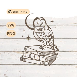 Coruja com letra SVG PNG, Coruja Svg, Livro SVG, Pássaro Svg, Místico Svg, Celestial Svg, Magic Wizard Svg, Coruja Clipart, Tatuagem, Camisa, Silhueta