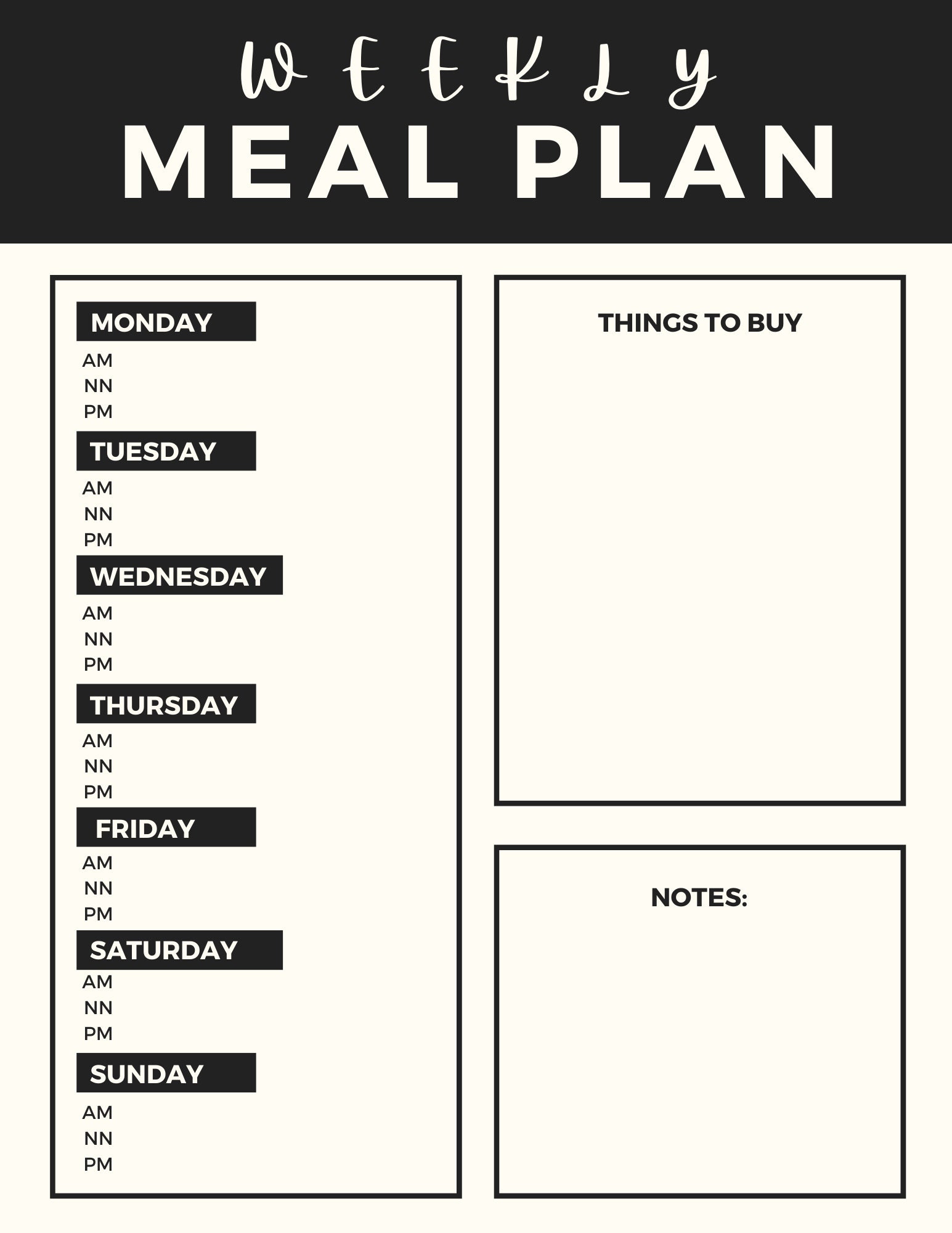Weekly Meal Planner - Family Meal Planner, Printable Meal Planner Sheet ...