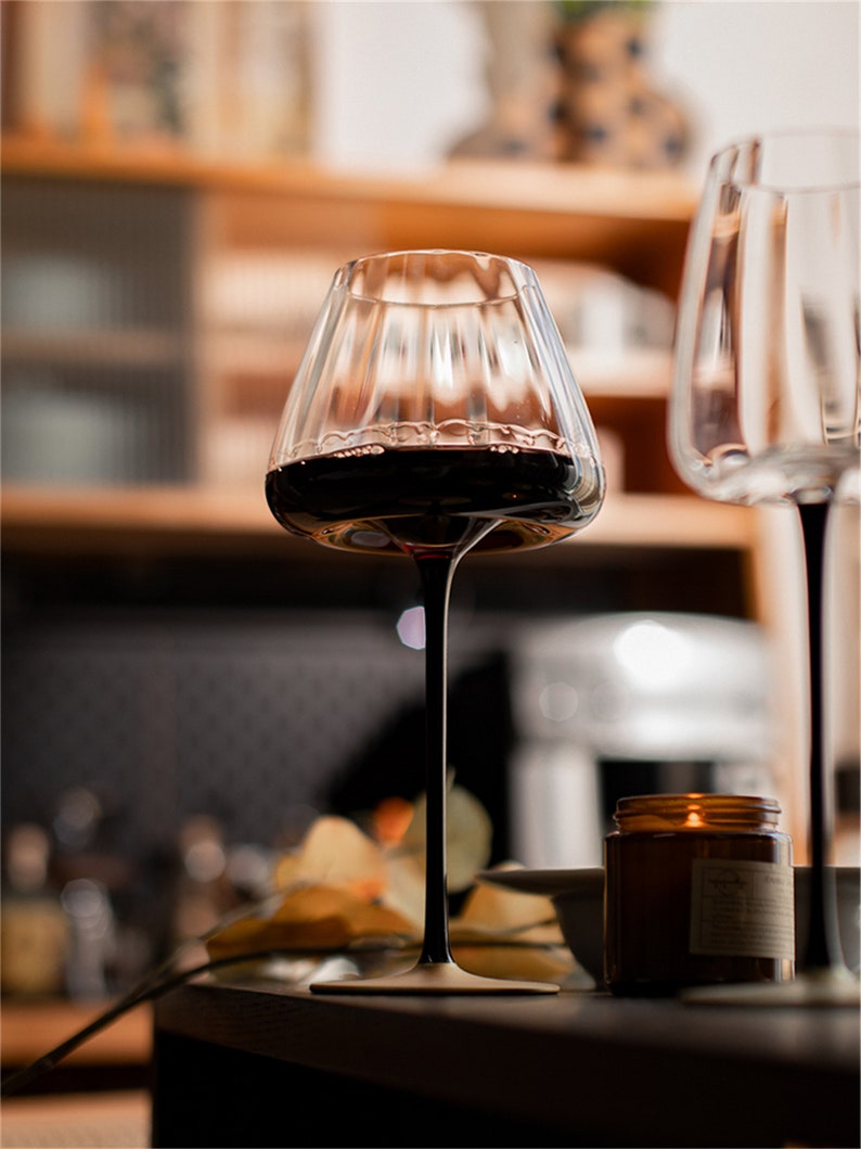 Black Stemmed Red Wine Glasses / Burgundy Goblets / Home Light Etsy