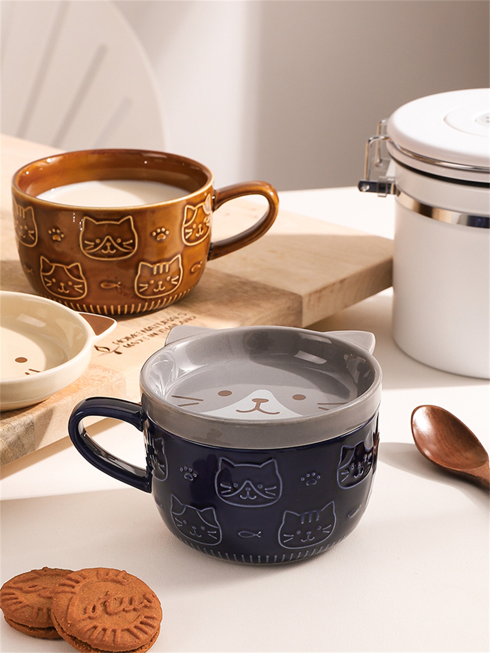 Ceramic Animal Cup/mug With Lid/ceramic Cug/cat Cup/milk Etsy