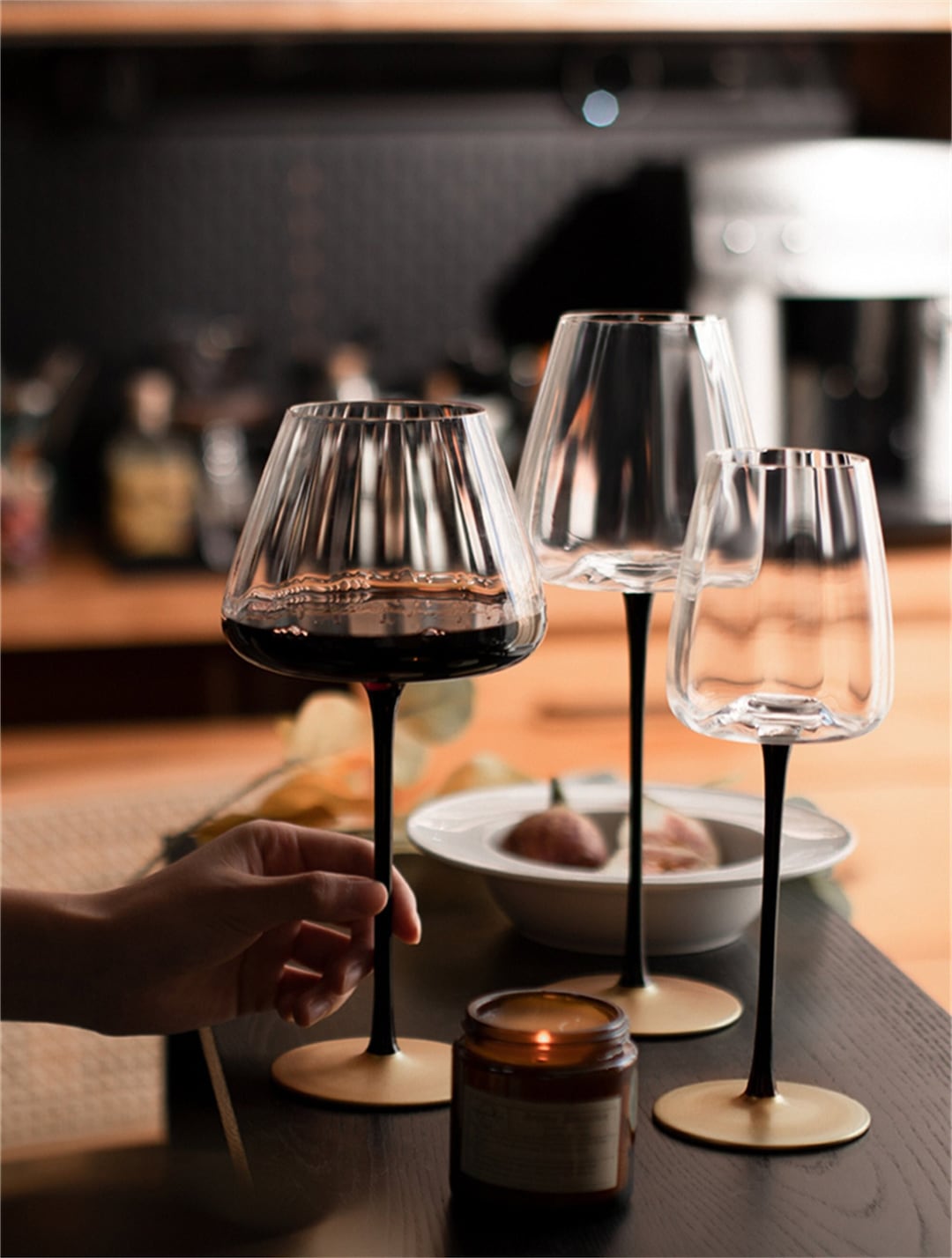 Black Stemmed Red Wine Glasses / Burgundy Goblets / Home Light Etsy