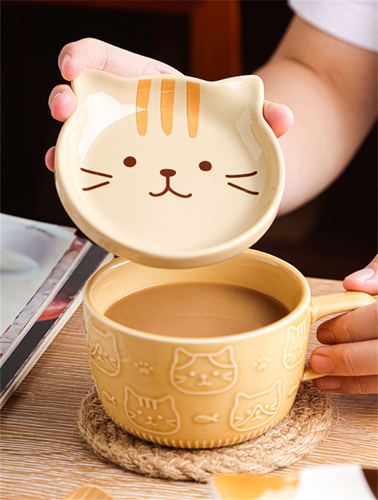 Ceramic Animal Cup/mug With Lid/ceramic Cug/cat Cup/milk Etsy