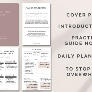 May include: A pink and white planner with the text "My Business My Rules" and "How to Use Priority Matrix Effectively" on the cover. The planner includes sections for daily planning, scheduling, and prioritizing tasks.