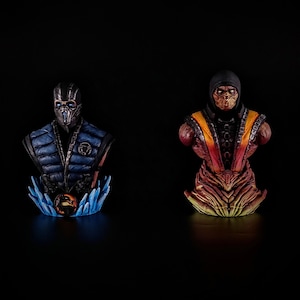 UV Effects Mortal Kombat Scorpion / Subzero Busts, 3D Printed Collectibles, Made to Order