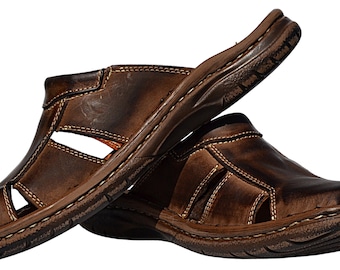 Buy Men's All Genuine Turkish Leather Slippers Home Office Clog
