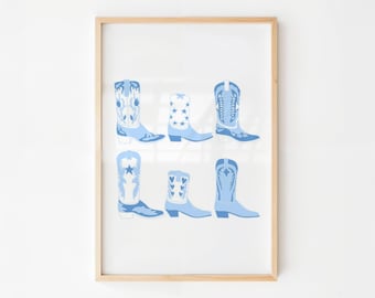 Blue Cowboy Boots Print | Western Wall Art Decor