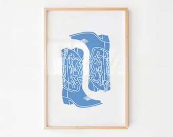 Blue Cowboy Boots Print