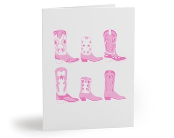 Pinke Cowboy boots Grußkarten (8, 16 und 24 Stück)