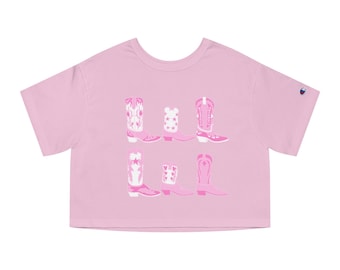 Rosa Cowboy Boots Cropped T-shirt | Cowgirlskjorta