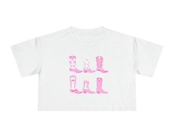 Rosa cowboystövlar-t-shirt i vitt | Cowgirl-tröja