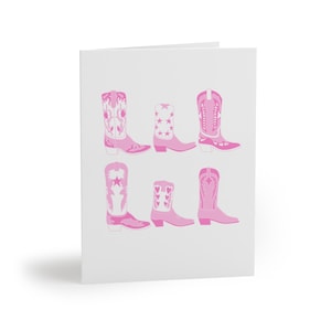 Roze cowboylaarzen wenskaarten (8, 16 en 24 stuks)