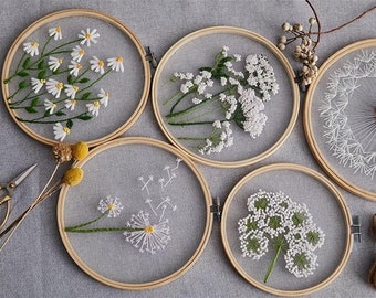 Flowers Embroidery Full Kit, Hand Embroidery Full Kit, DIY Craft Kit, Plants Flowers Pattern, DIY Beginner Starter Stitch Kit