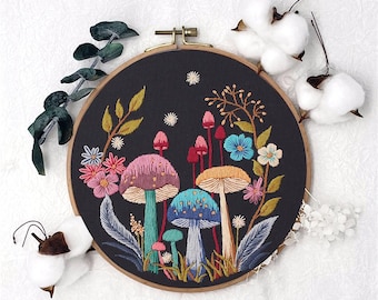 Wild Mushroom Embroidery Kits, Flower Embroidery Kit Beginner,Modern Embroidery Kit, Wall Art, Embroideryry