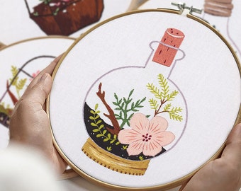 DIY Embroidery Kit Beginner, Flower Pattern, Hand Embroidery Kit, Mushroom bulb Embroidery Kit, Art Craft Kit