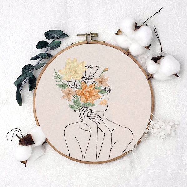 Floral Girl Embroidery kit, Feminist Hoop Art, Embroidery Set, Gift for Stitch Lover, Female Embroidery Full Kit