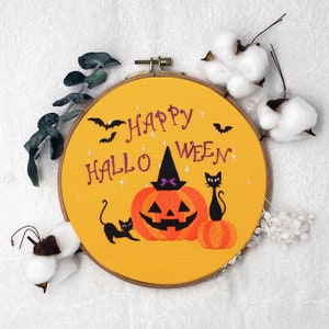 Halloween Embroidery Kit, Needle Craft Kit, Hoop Art Pumpkin Kit, Modern embroidery kit cross stitch, Hand Embroidery Kit