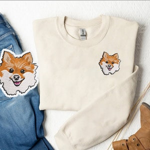 Custom Dog Portrait Embroidered Sweatshirt, Personalized With Pet Photo And Name, Embroidered Pet Portrait Clothing