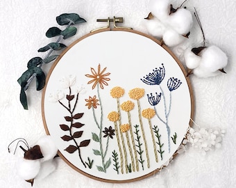 Embroidery Kit for Beginners, Floral Embroidery Full Kit, Modern Flower Floral Pattern, DIY Craft Kit
