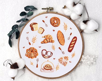 Cute Dessert Cake Bread Embroidery Pattern,Bakery Themed Beginner Hand Embroidery Kit,Modern Funny Embroidery Projects,Bread Decor Kit
