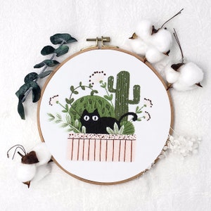 黒猫刺繍キット 猫柄クロスステッチ ニードルポイントキット 大人用手作り モダンフープハングウォールアート
