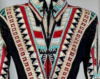 Camisa y chaqueta de riel para mujer con diseño de reina del rodeo personalizado del oeste, exhibición, equitación, exhibición de placer occidental.