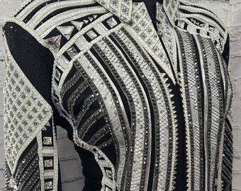 Camisa y chaqueta de riel para mujer con diseño de reina del rodeo personalizado del oeste, exhibición, equitación, exhibición de placer occidental.