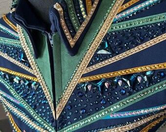 Camisa y chaqueta de riel para mujer con diseño de reina del rodeo personalizado del oeste, exhibición, equitación, exhibición de placer occidental.