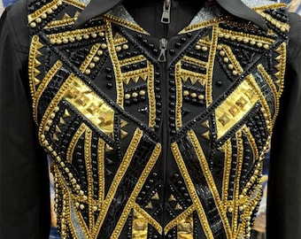 Camisa y chaqueta de riel para mujer con diseño de reina del rodeo personalizado del oeste, exhibición, equitación, exhibición de placer occidental.