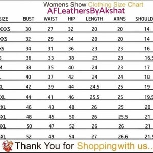 May include: Size chart for women's clothing with measurements in inches for bust, waist, hip, length, arms, and shoulder. Sizes range from XXXS to 5XL.