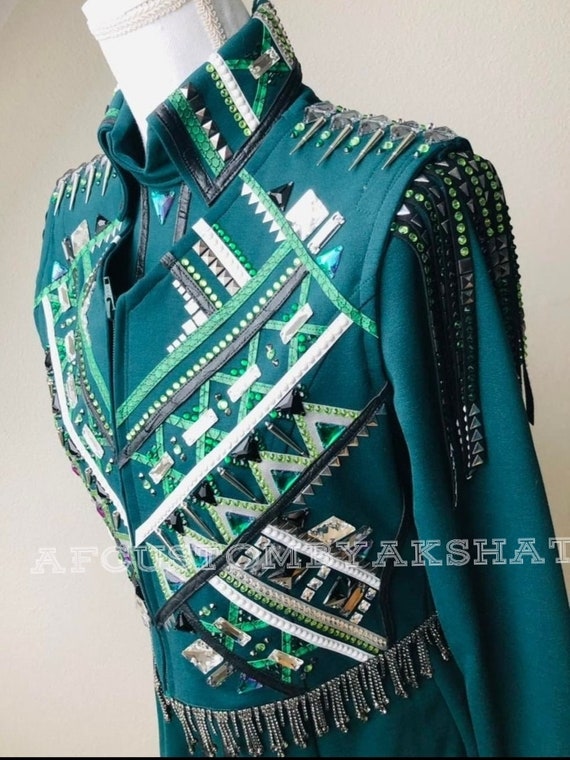 Custom Western Show Shirt: Rodeo Queen Green Rail Shirt