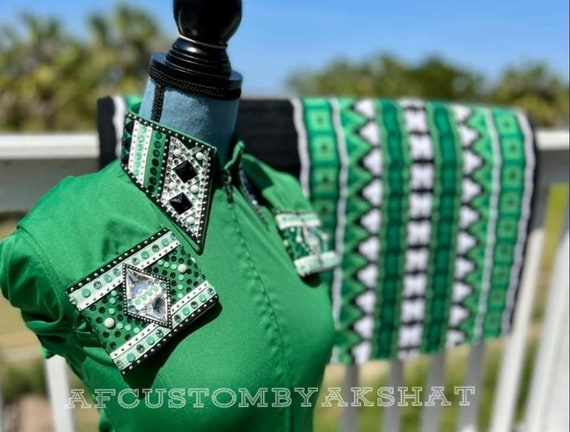 Western Custom Rodeo Queen, Showmanship, Horsemanship , Western Pleasure Show Shirt & Women Rail Jacket. (Shirt/Pad)