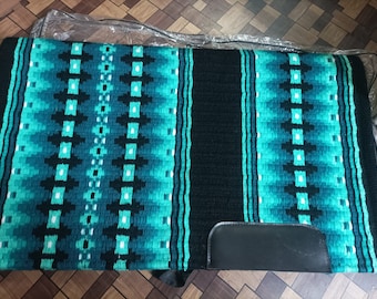 Teal Black / Green Black Western Show Pad • Heavy Duty Horse Saddle Blanket