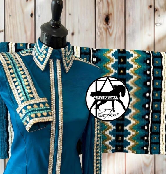 Teal Turquoise Western Show Shirt & Saddle Pad Set – Embellished Performance Outfit