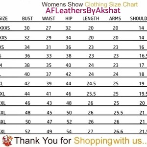 May include: A size chart for women's clothing, showing measurements for bust, waist, hip, length, arms, and shoulder in inches. The chart includes sizes from XXXS to 5XL.