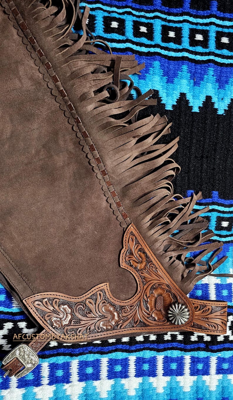 Custom Fringed Leather Chaps: Handmade Western Wear image 1